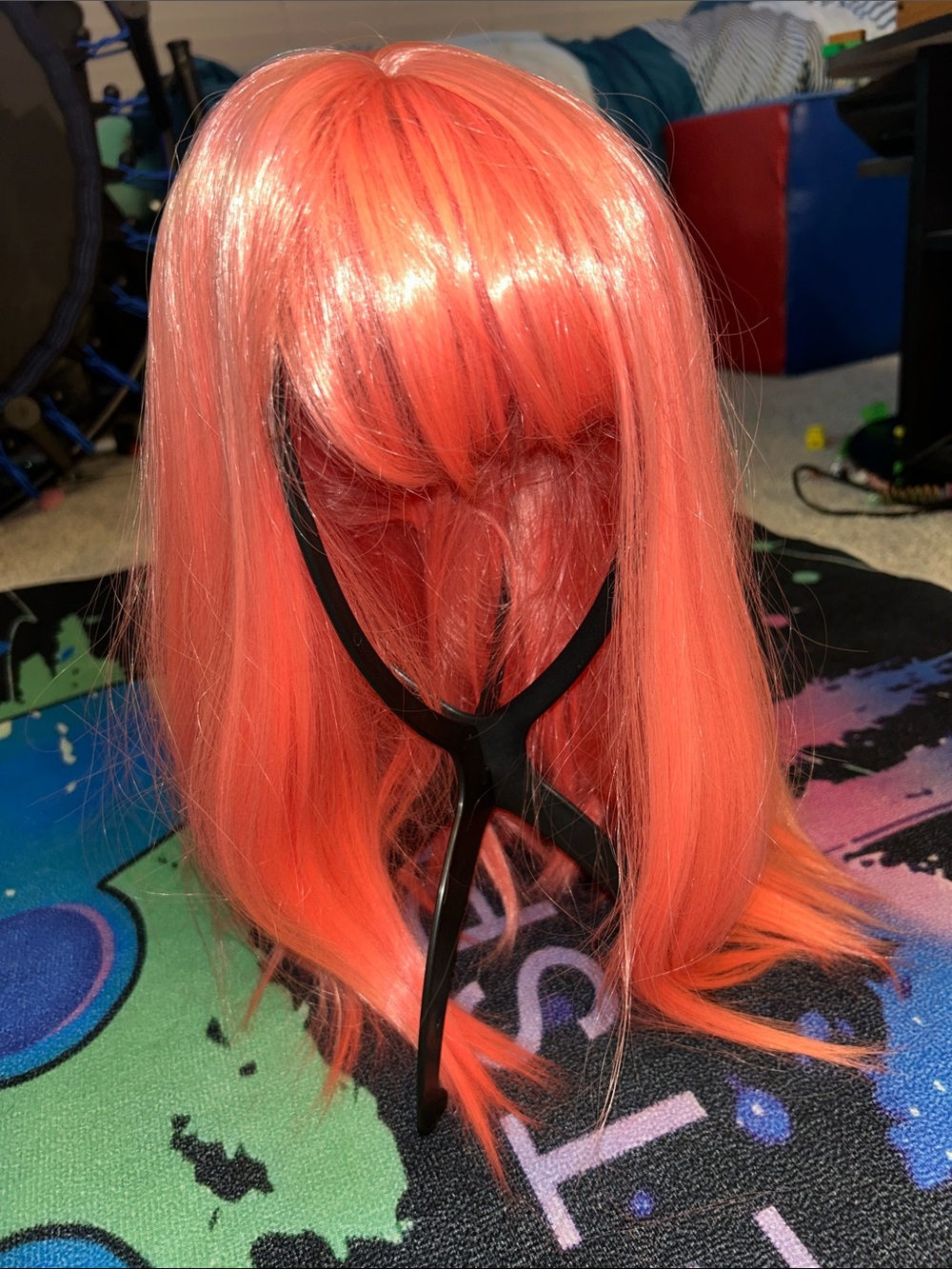 Peach Coral Synthetic Women's Wig with Bangs